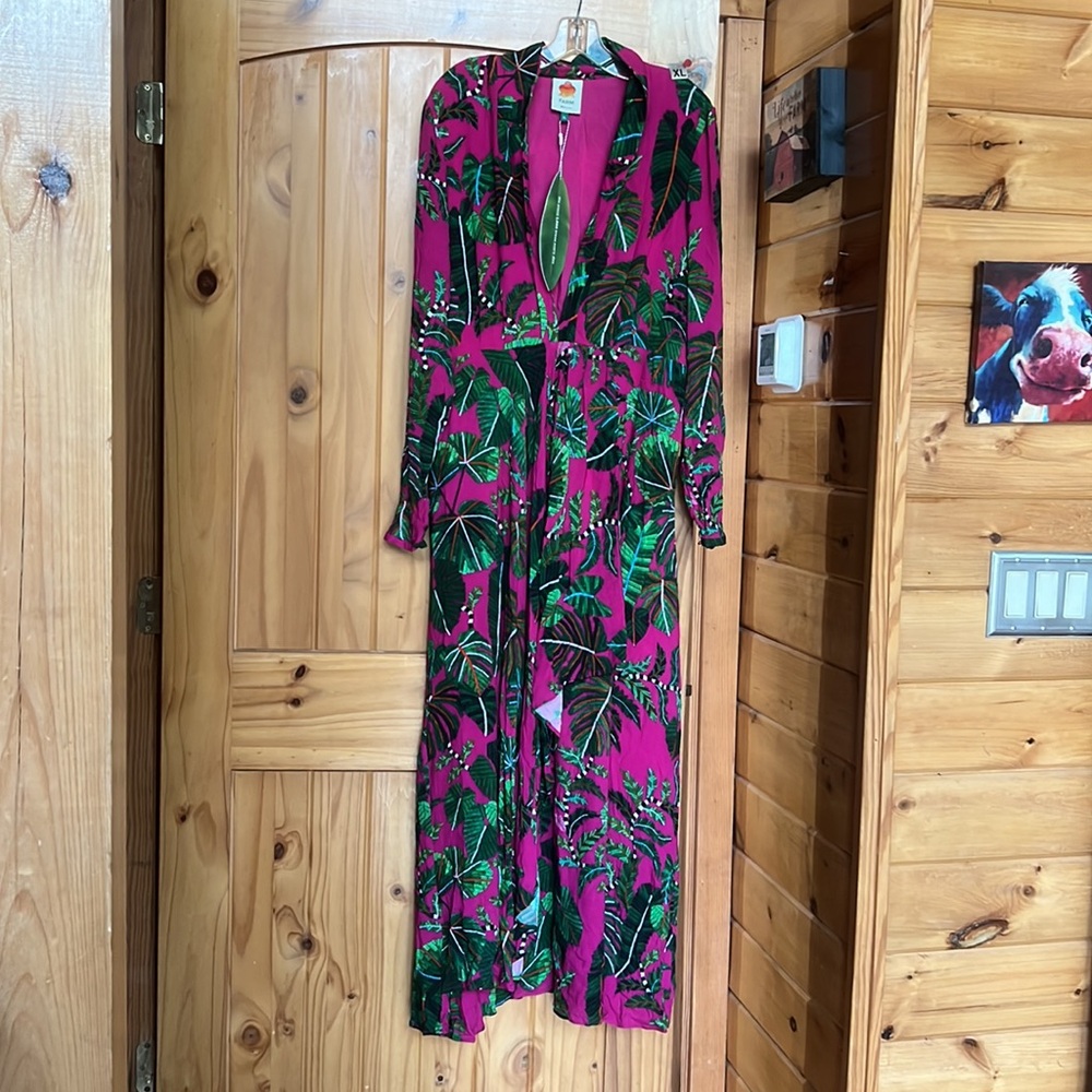 NWT farm Rio pink leaves maxi